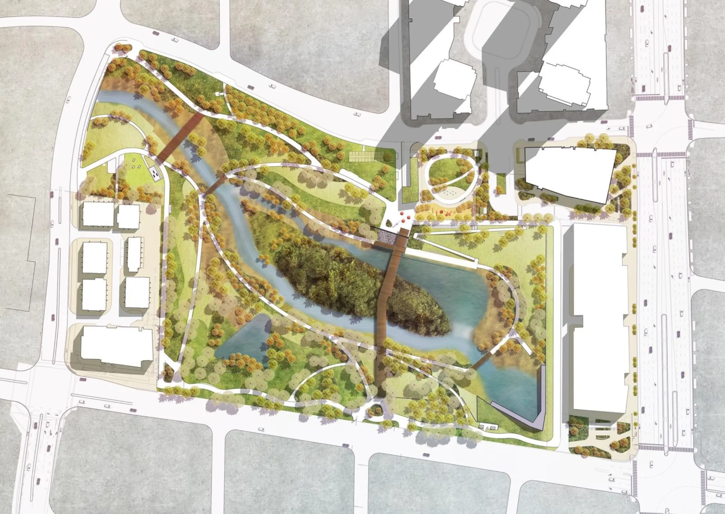 This map of Edgeley Park is oriented with Hwy 7 and Jane Street in the bottom right corner.
